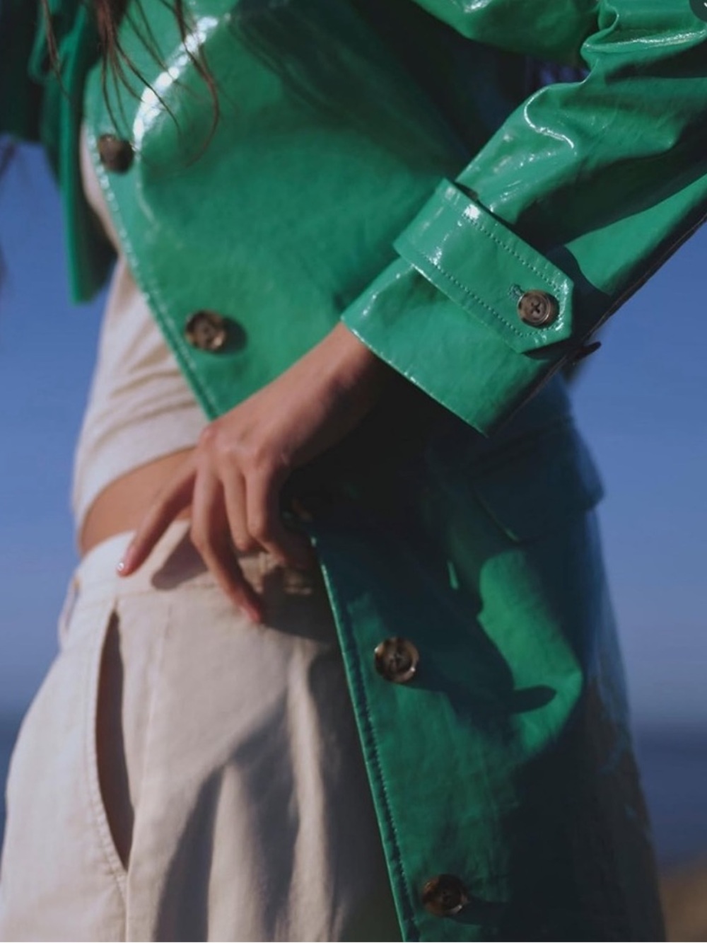 J. Crew Collection Trench Coat in Laminated Linen in Summer Green - Picture 4 of 9